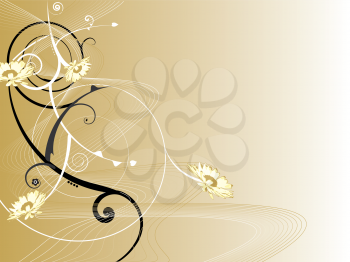 Royalty Free Clipart Image of a Soft Beige Background Wit a Floral Flourish