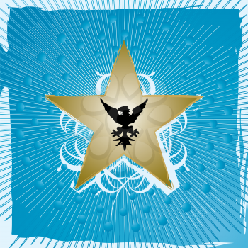 Royalty Free Clipart Image of a Gold Star on a Blue Square