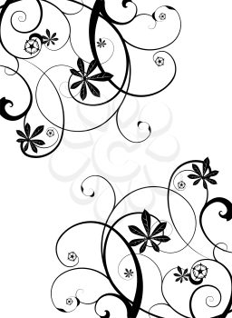 Royalty Free Clipart Image of Two Black Flourishes in Opposite Corners