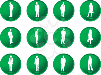Royalty Free Clipart Image of Green Buttons With Business People