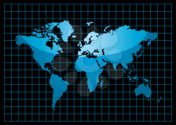 Royalty Free Clipart Image of a World Map on a Grid
