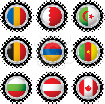 Royalty Free Clipart Image of a Set of Nine Flag Buttons