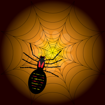 Royalty Free Clipart Image of a Spider in a Web
