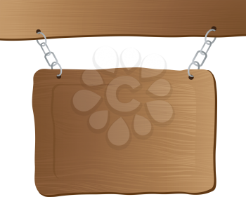 Royalty Free Clipart Image of a Wooden Sign Hanging By Chains