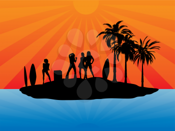 Royalty Free Clipart Image of People on a Tiny Island