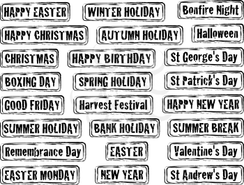 Royalty Free Clipart Image of a Set of Holiday Stamps