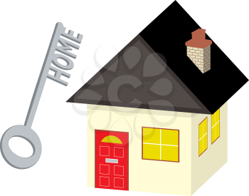 Royalty Free Clipart Image of a Small House With a House Key