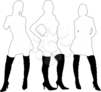 Royalty Free Clipart Image of Three Women in outline