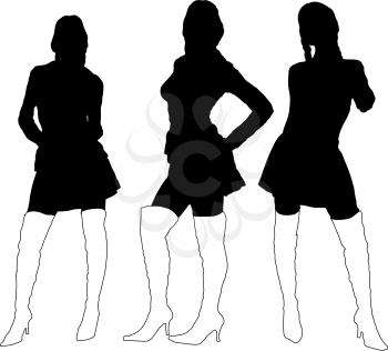 Royalty Free Clipart Image of Three Silhouettes in White Boots