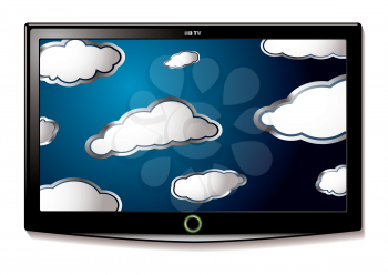 Royalty Free Clipart Image of a Television With Clouds