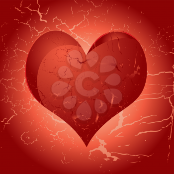 Royalty Free Clipart Image of a Heart on a Red Aged Background