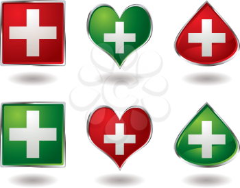 Royalty Free Clipart Image of a Buttons With a White Cross