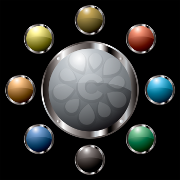 Royalty Free Clipart Image of Buttons With a Silver Edge