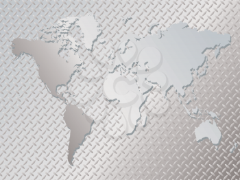 Royalty Free Clipart Image of a Metallic Background With the World Map on It