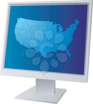 Royalty Free Clipart Image of a Computer Monitor With a Map of the US