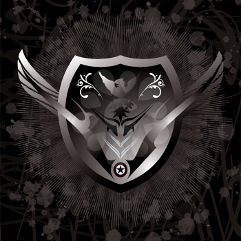 Royalty Free Clipart Image of a Black and Silver Shield on Black and Grey