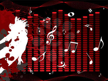 Royalty Free Clipart Image of a Dancer and Notes in Front of an Equalizer