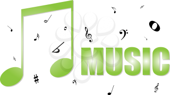 Royalty Free Clipart Image of the Word Music With Notes
