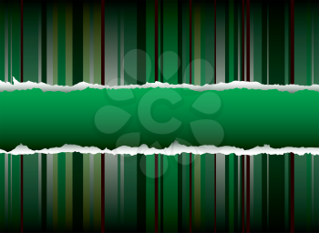 Royalty Free Clipart Image of a Torn Green Striped Background