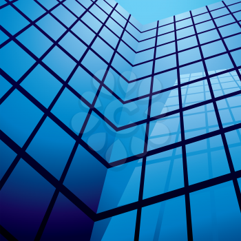Royalty Free Clipart Image of a Blue Office Building