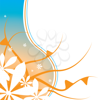 Royalty Free Clipart Image of an Orange and Blue Floral Background