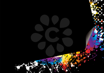 Royalty Free Clipart Image of a Rainbow Ink Spatter on Black