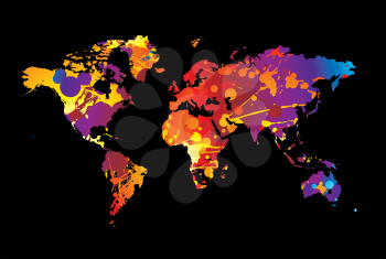 Royalty Free Clipart Image of a Colourful Map on Black