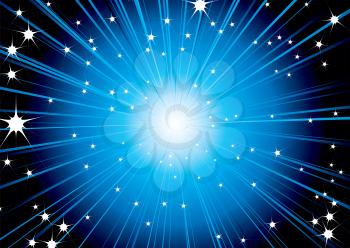 Royalty Free Clipart Image of a Background With a Blue Lights and Stars