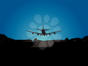 Royalty Free Clipart Image of a Plane Landing