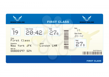 Royalty Free Clipart Image of a First Plane Ticket