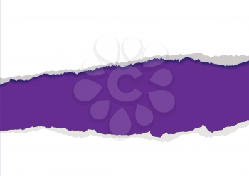 Royalty Free Clipart Image of a Torn White Background With Purple Behind It