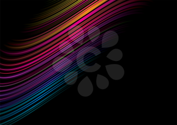 Royalty Free Clipart Image of a Black Background With a Rainbow Coloured Band
