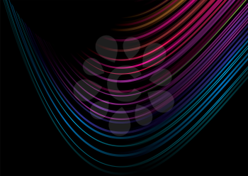 Royalty Free Clipart Image of a Black Background With Colours Strands