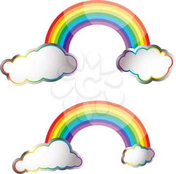 Royalty Free Clipart Image of Two Rainbows and Clouds