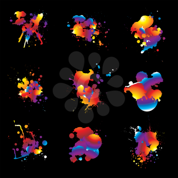 Royalty Free Clipart Image of Rainbow Spatters on Black