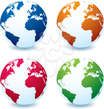 Royalty Free Clipart Image of a Set of Four Globes in Different Colours