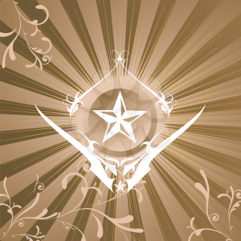 Royalty Free Clipart Image of a Background With a Star in the Centre and Flourishes on Three Corners