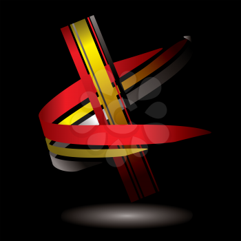Royalty Free Clipart Image of a Yellow and Red Ribbon on Black