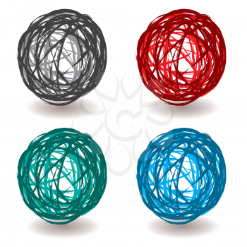 Royalty Free Clipart Image of a Set of Scribble Balls