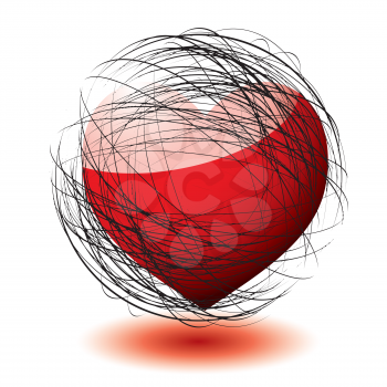 Royalty Free Clipart Image of a Heart in a Scribble Ball