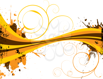 Royalty Free Clipart Image of a Spattered Yellow and Brown Band With Flourishes