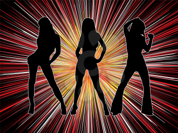 Royalty Free Clipart Image of Three Women on a Striped Background