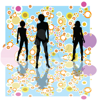 Royalty Free Clipart Image of Three Women in Silhouette