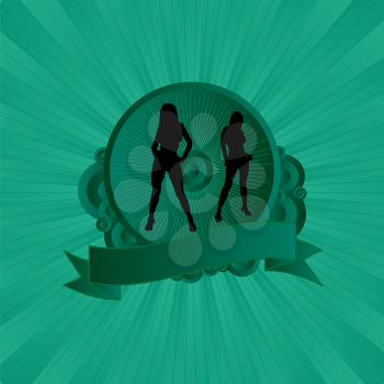 Royalty Free Clipart Image of a Shield With Two Women