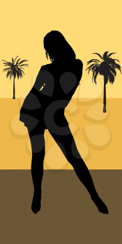 Royalty Free Clipart Image of a Woman and Palm Trees