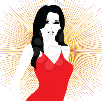 Royalty Free Clipart Image of a Girl in a Red Dress