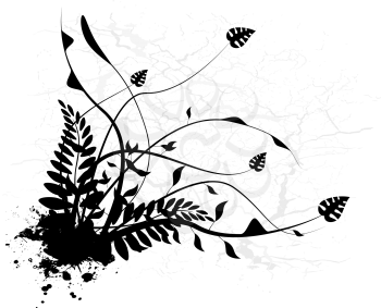 Royalty Free Clipart Image of a Fern and Leaf Silhouette