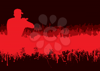 Royalty Free Clipart Image of a Rock Concert in an Inkblot With the Singer Above