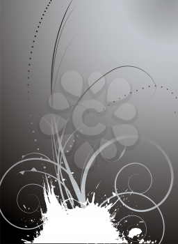Royalty Free Clipart Image of a Grey Background With a Spatter and Flourishes