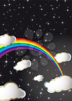Royalty Free Clipart Image of a Rainbow on a Night Sky Background